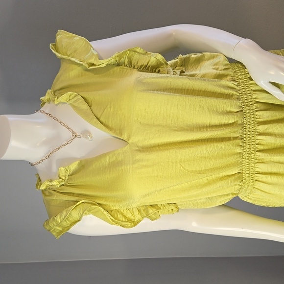 Steve Madden Prairie Dreams Golden Lime Ruffled Mini Dress Size L - Picture 4 of 13